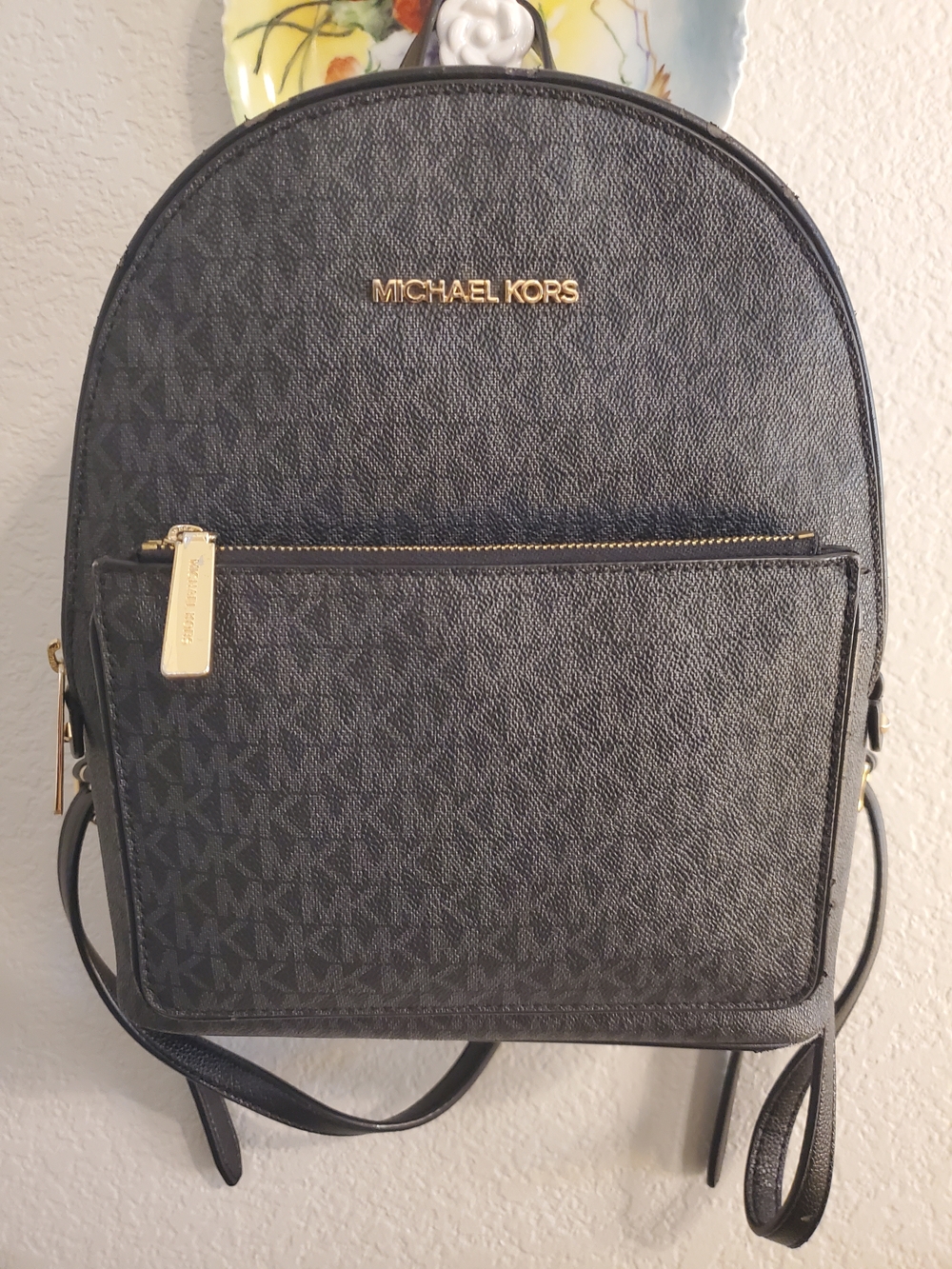 Michael Kors Charcoal MK Monogram Backpack with Gold Hardware - Picture 3 of 16